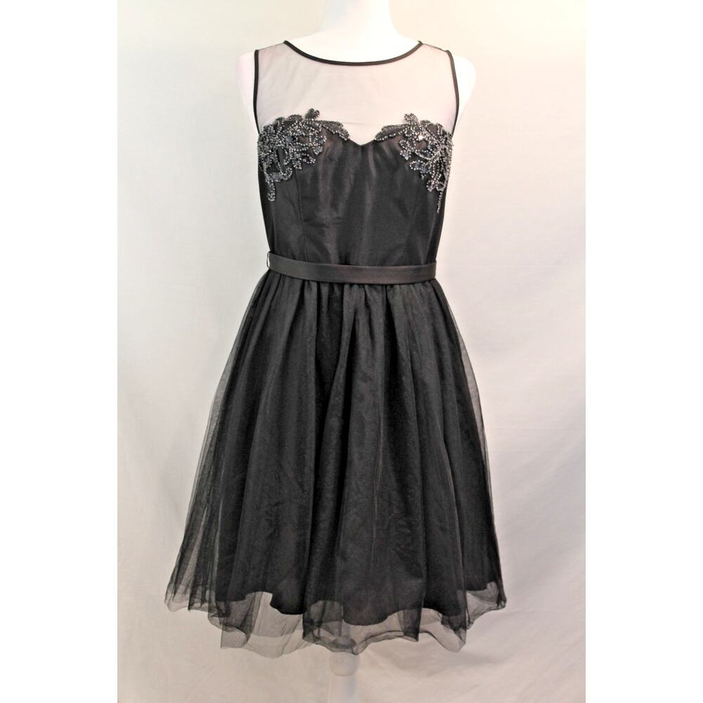 Truly Zac Posen Cocktail Prom Dress size 8 Black Embellish Bodice Tulle Skirt